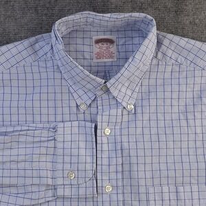 Brooks Brothers Dress Shirt 16 6 Blue Check Button Down Pocket Cotton